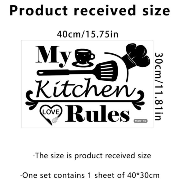 "My Kitchen/Rules" Removable Wall Sticker Decals - Picture 2 of 7